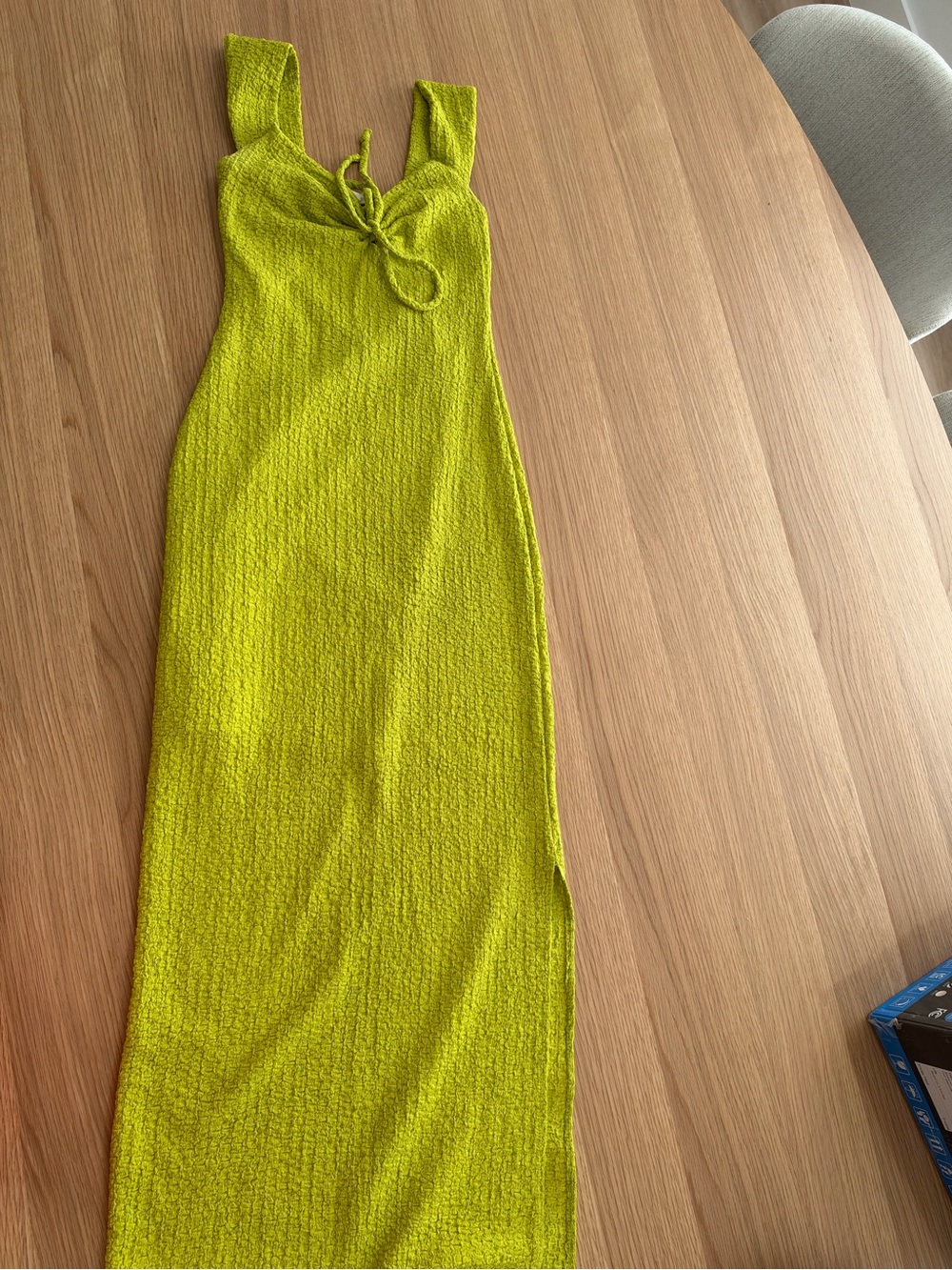 Lime Green Ribbed Tie-Front Maxi Dress